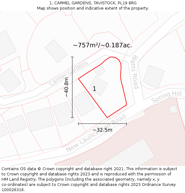 1, CARMEL GARDENS, TAVISTOCK, PL19 8RG: Plot and title map
