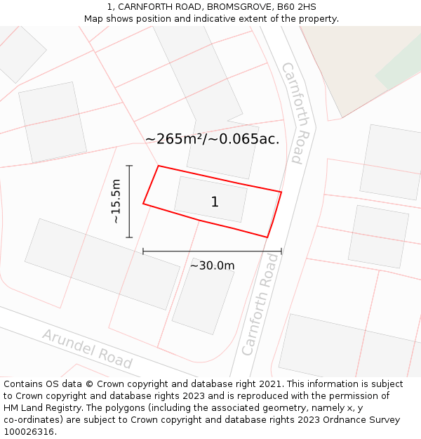 1, CARNFORTH ROAD, BROMSGROVE, B60 2HS: Plot and title map