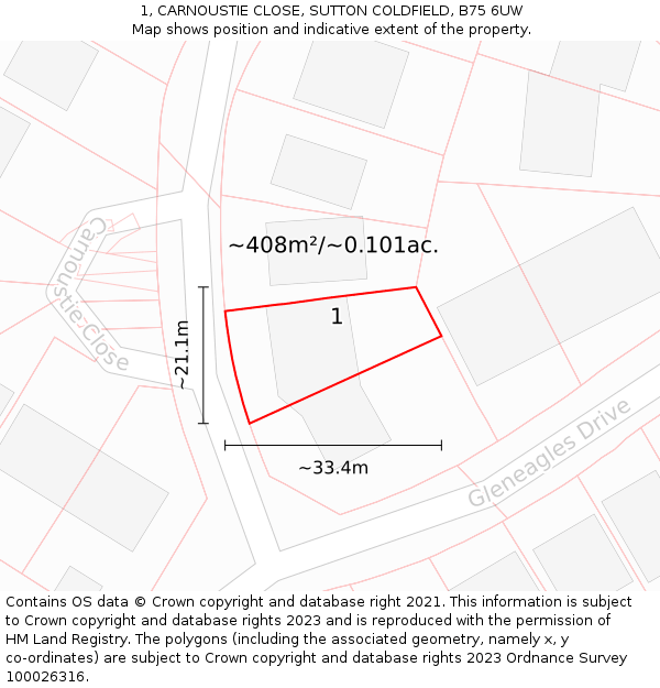 1, CARNOUSTIE CLOSE, SUTTON COLDFIELD, B75 6UW: Plot and title map
