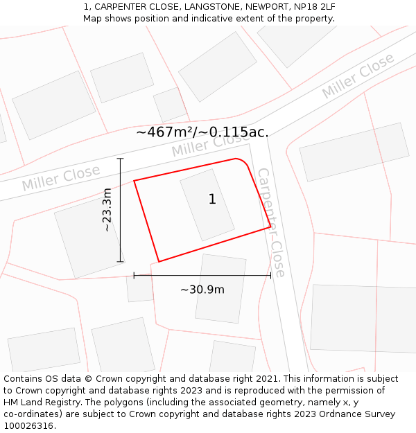 1, CARPENTER CLOSE, LANGSTONE, NEWPORT, NP18 2LF: Plot and title map