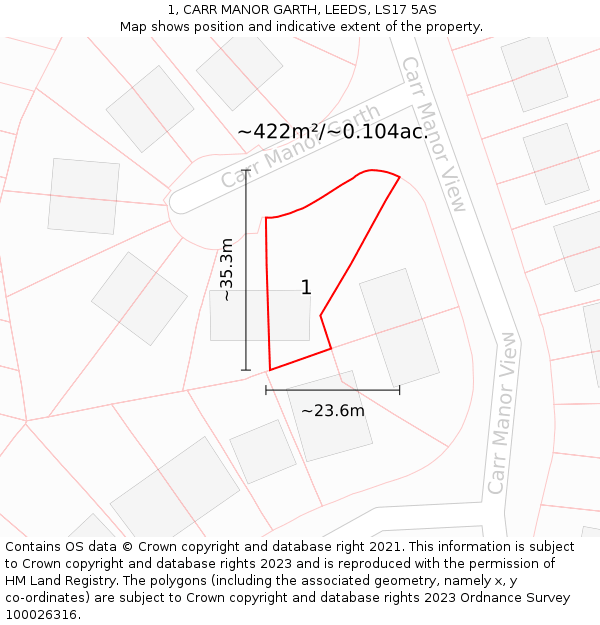1, CARR MANOR GARTH, LEEDS, LS17 5AS: Plot and title map
