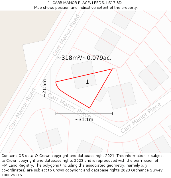 1, CARR MANOR PLACE, LEEDS, LS17 5DL: Plot and title map