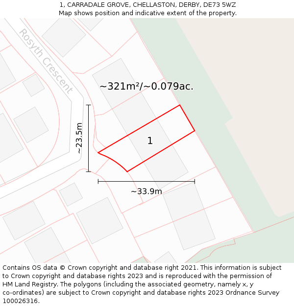1, CARRADALE GROVE, CHELLASTON, DERBY, DE73 5WZ: Plot and title map