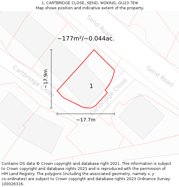 1, CARTBRIDGE CLOSE, SEND, WOKING, GU23 7EW: Plot and title map