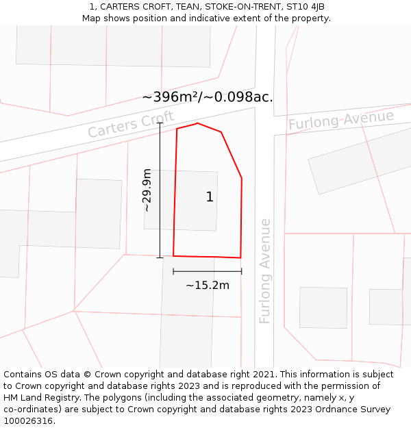 1, CARTERS CROFT, TEAN, STOKE-ON-TRENT, ST10 4JB: Plot and title map