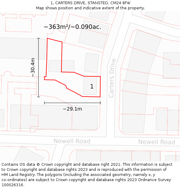 1, CARTERS DRIVE, STANSTED, CM24 8FW: Plot and title map