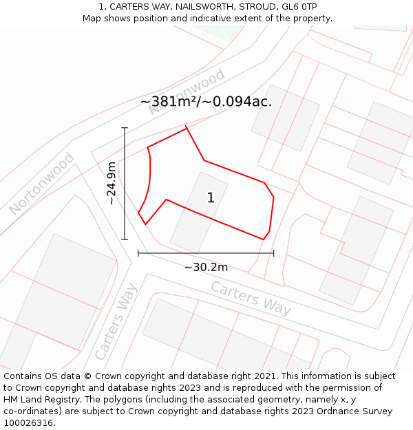 1, CARTERS WAY, NAILSWORTH, STROUD, GL6 0TP: Plot and title map