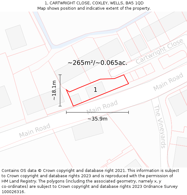 1, CARTWRIGHT CLOSE, COXLEY, WELLS, BA5 1QD: Plot and title map