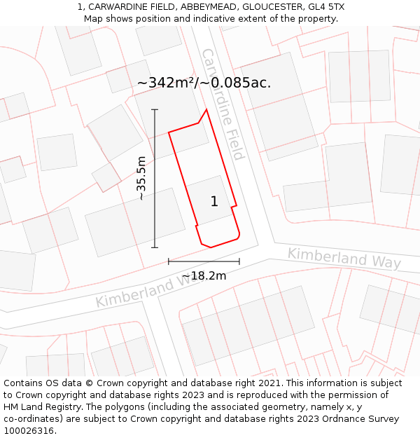 1, CARWARDINE FIELD, ABBEYMEAD, GLOUCESTER, GL4 5TX: Plot and title map