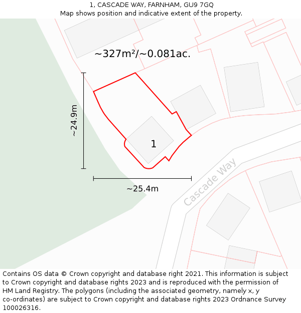 1, CASCADE WAY, FARNHAM, GU9 7GQ: Plot and title map