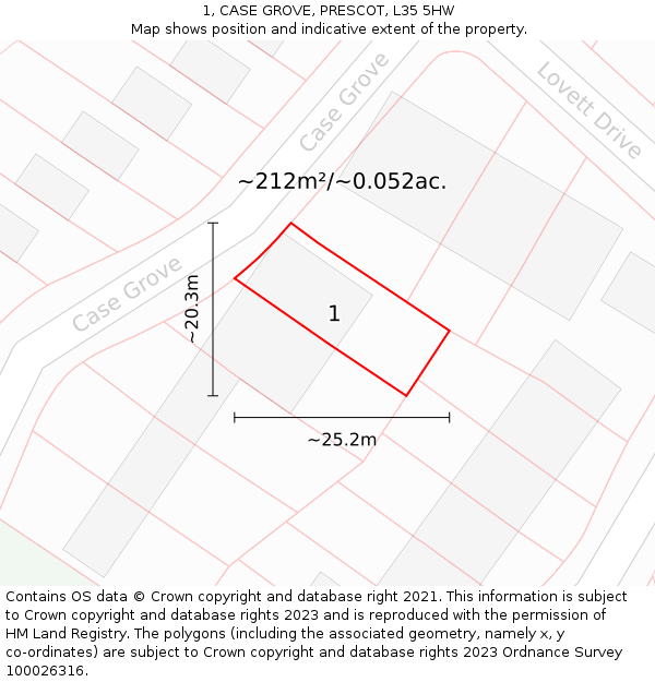 1, CASE GROVE, PRESCOT, L35 5HW: Plot and title map