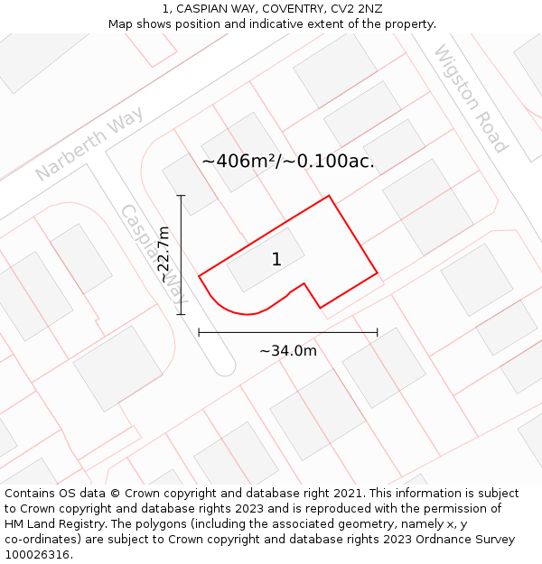 1, CASPIAN WAY, COVENTRY, CV2 2NZ: Plot and title map