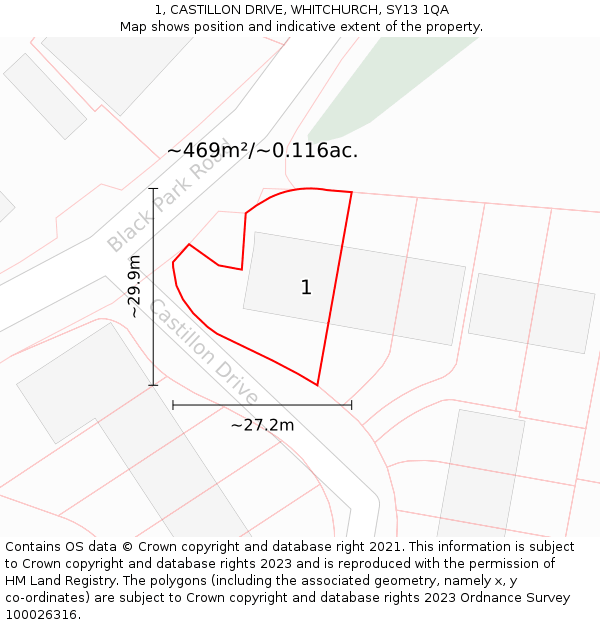 1, CASTILLON DRIVE, WHITCHURCH, SY13 1QA: Plot and title map