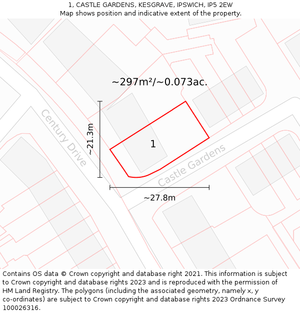 1, CASTLE GARDENS, KESGRAVE, IPSWICH, IP5 2EW: Plot and title map