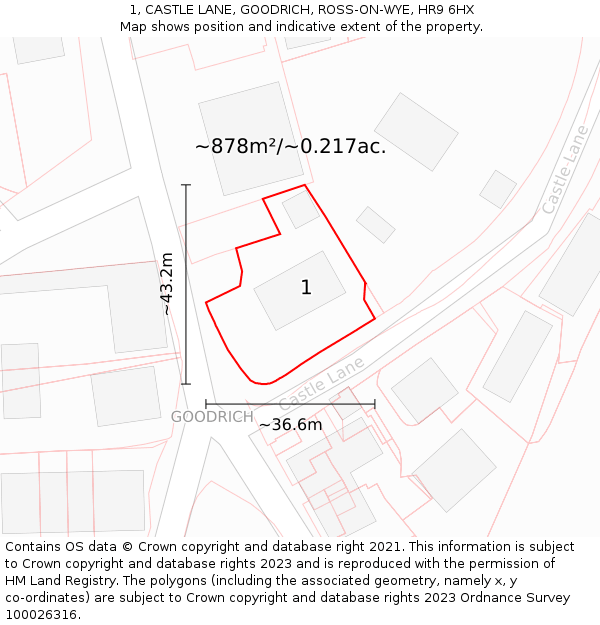 1, CASTLE LANE, GOODRICH, ROSS-ON-WYE, HR9 6HX: Plot and title map