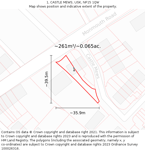 1, CASTLE MEWS, USK, NP15 1QW: Plot and title map