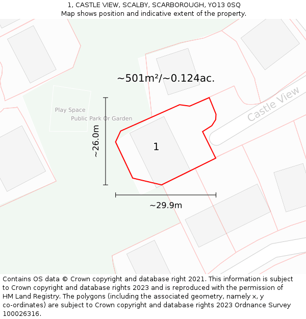 1, CASTLE VIEW, SCALBY, SCARBOROUGH, YO13 0SQ: Plot and title map
