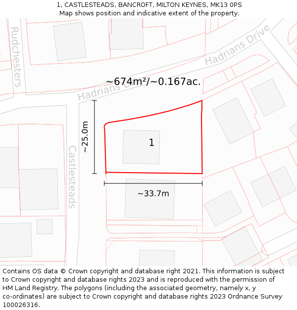 1, CASTLESTEADS, BANCROFT, MILTON KEYNES, MK13 0PS: Plot and title map