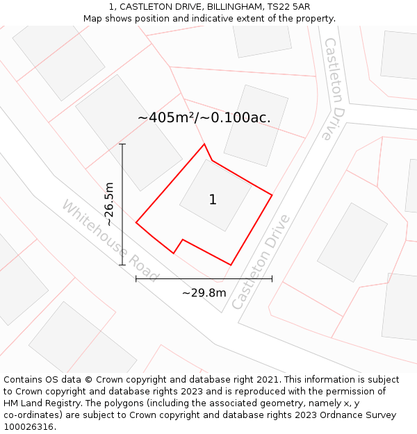1, CASTLETON DRIVE, BILLINGHAM, TS22 5AR: Plot and title map