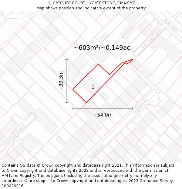 1, CATCHER COURT, INGATESTONE, CM4 9AZ: Plot and title map