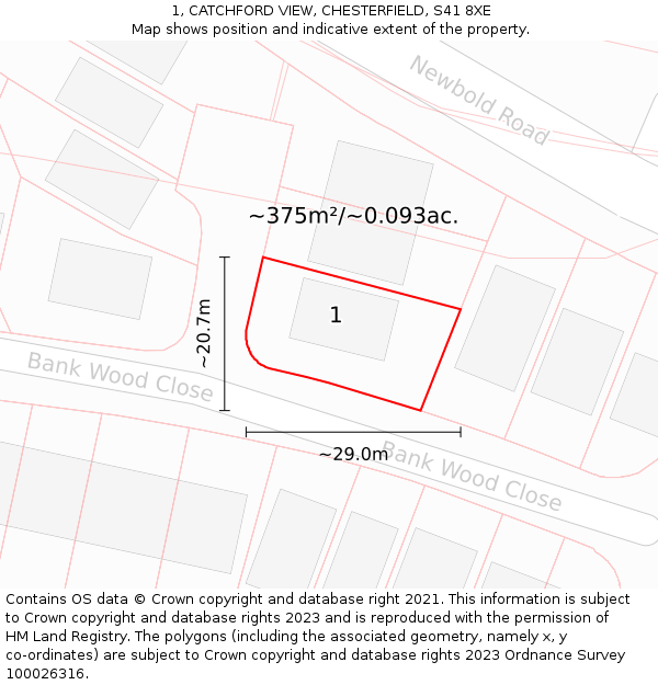 1, CATCHFORD VIEW, CHESTERFIELD, S41 8XE: Plot and title map