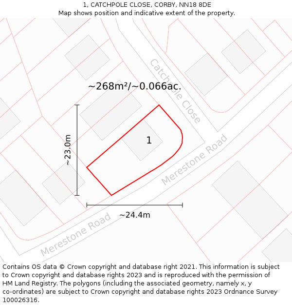 1, CATCHPOLE CLOSE, CORBY, NN18 8DE: Plot and title map