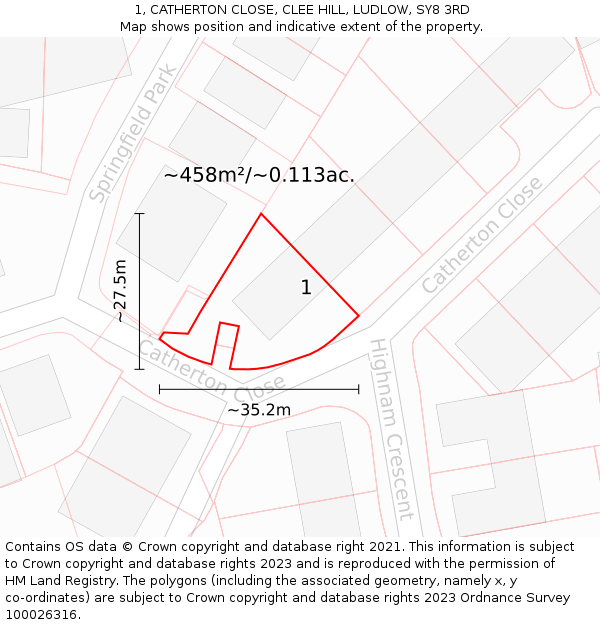 1, CATHERTON CLOSE, CLEE HILL, LUDLOW, SY8 3RD: Plot and title map