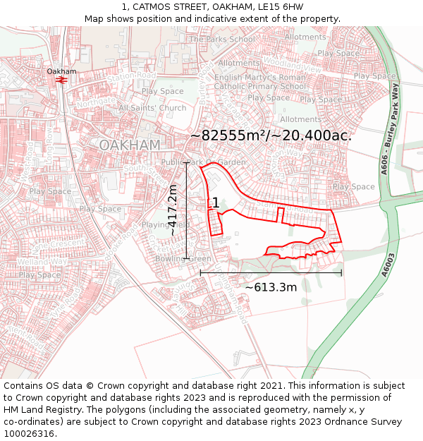 1, CATMOS STREET, OAKHAM, LE15 6HW: Plot and title map