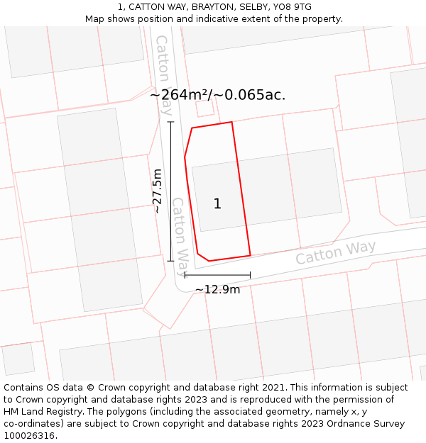 1, CATTON WAY, BRAYTON, SELBY, YO8 9TG: Plot and title map
