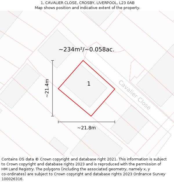 1, CAVALIER CLOSE, CROSBY, LIVERPOOL, L23 0AB: Plot and title map
