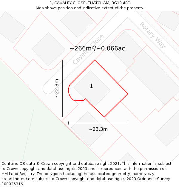 1, CAVALRY CLOSE, THATCHAM, RG19 4RD: Plot and title map