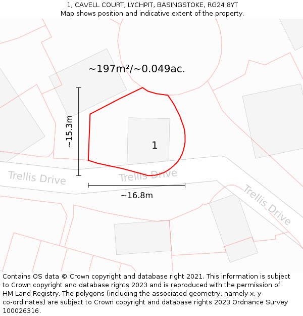 1, CAVELL COURT, LYCHPIT, BASINGSTOKE, RG24 8YT: Plot and title map