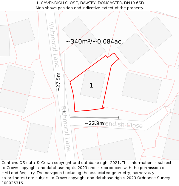 1, CAVENDISH CLOSE, BAWTRY, DONCASTER, DN10 6SD: Plot and title map