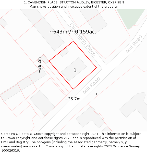 1, CAVENDISH PLACE, STRATTON AUDLEY, BICESTER, OX27 9BN: Plot and title map