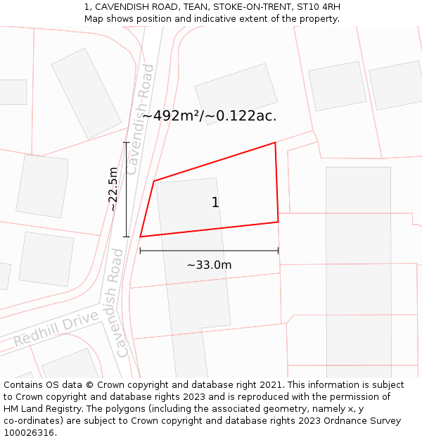 1, CAVENDISH ROAD, TEAN, STOKE-ON-TRENT, ST10 4RH: Plot and title map