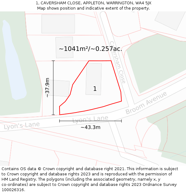 1, CAVERSHAM CLOSE, APPLETON, WARRINGTON, WA4 5JX: Plot and title map