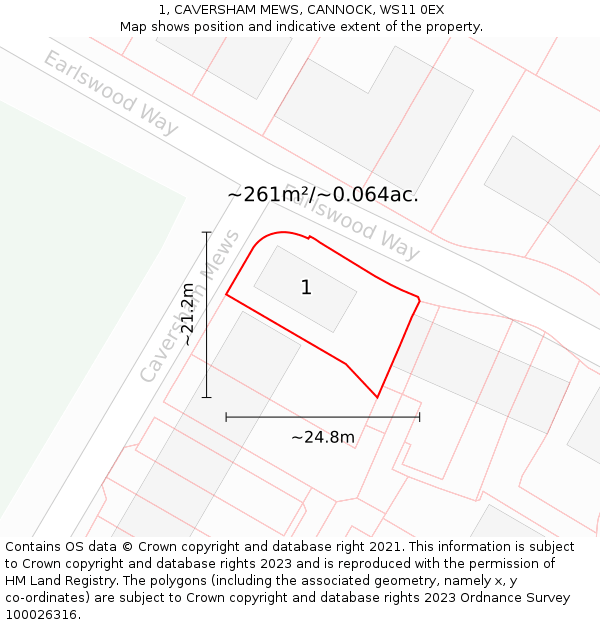 1, CAVERSHAM MEWS, CANNOCK, WS11 0EX: Plot and title map