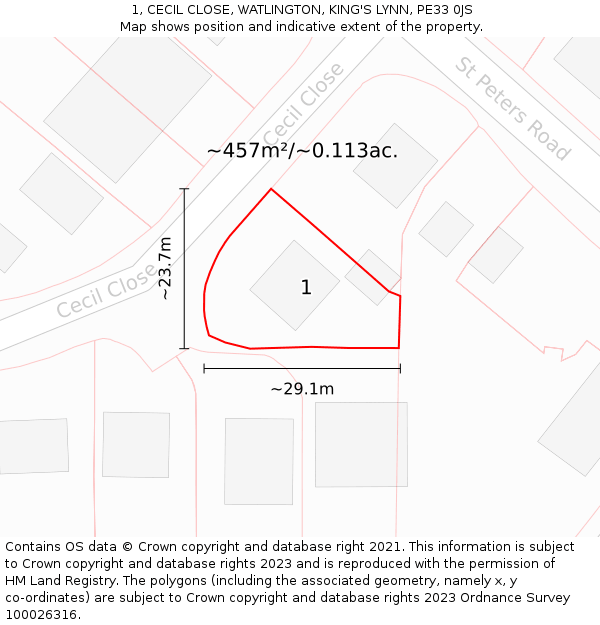 1, CECIL CLOSE, WATLINGTON, KING'S LYNN, PE33 0JS: Plot and title map