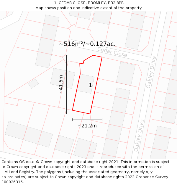 1, CEDAR CLOSE, BROMLEY, BR2 8PR: Plot and title map