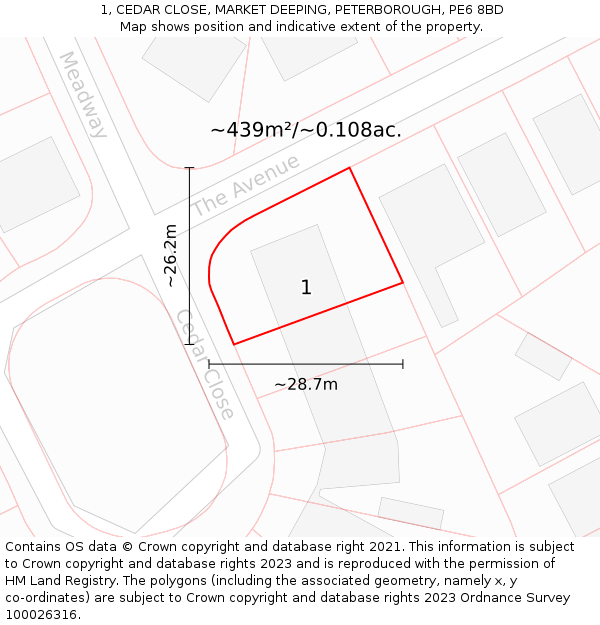 1, CEDAR CLOSE, MARKET DEEPING, PETERBOROUGH, PE6 8BD: Plot and title map