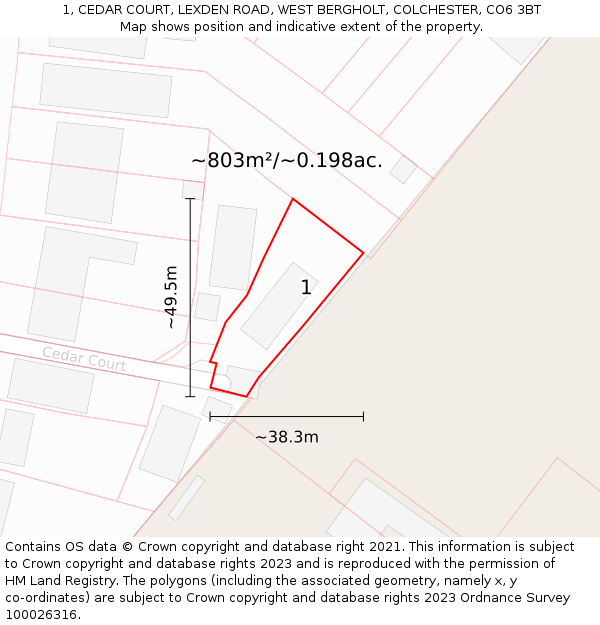 1, CEDAR COURT, LEXDEN ROAD, WEST BERGHOLT, COLCHESTER, CO6 3BT: Plot and title map