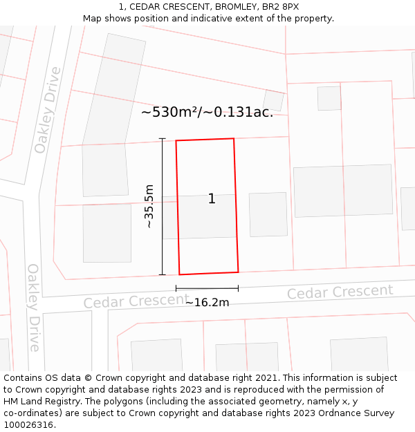 1, CEDAR CRESCENT, BROMLEY, BR2 8PX: Plot and title map