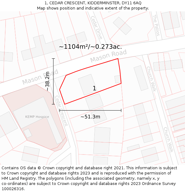 1, CEDAR CRESCENT, KIDDERMINSTER, DY11 6AQ: Plot and title map