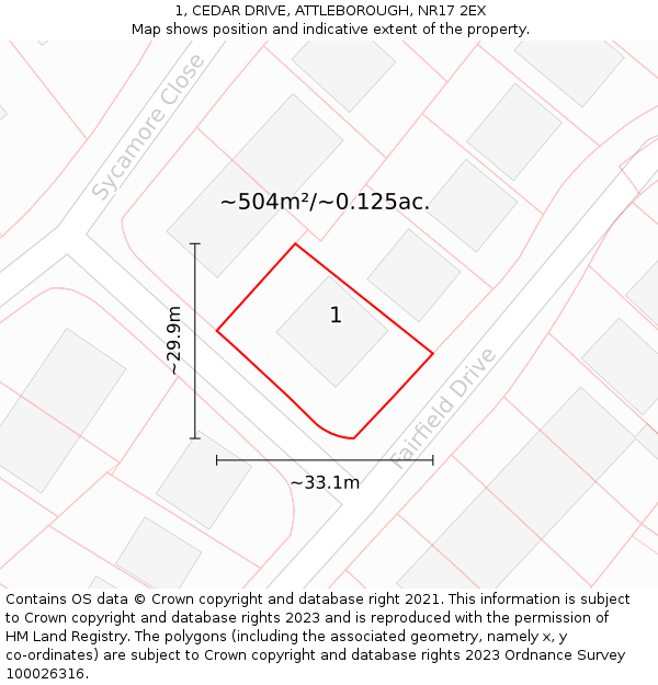 1, CEDAR DRIVE, ATTLEBOROUGH, NR17 2EX: Plot and title map