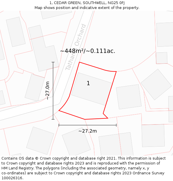1, CEDAR GREEN, SOUTHWELL, NG25 0FJ: Plot and title map