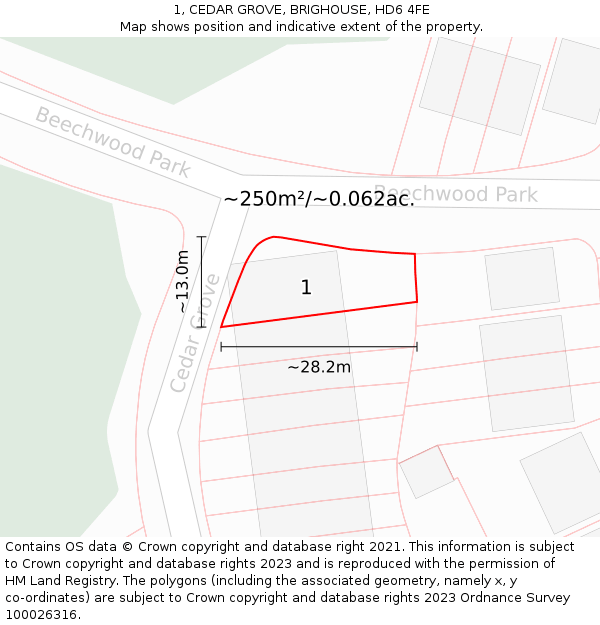 1, CEDAR GROVE, BRIGHOUSE, HD6 4FE: Plot and title map