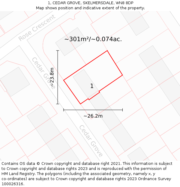 1, CEDAR GROVE, SKELMERSDALE, WN8 8DP: Plot and title map