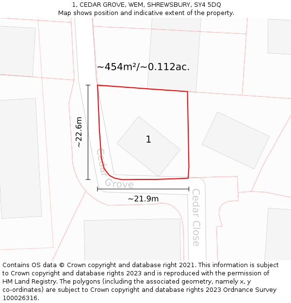1, CEDAR GROVE, WEM, SHREWSBURY, SY4 5DQ: Plot and title map