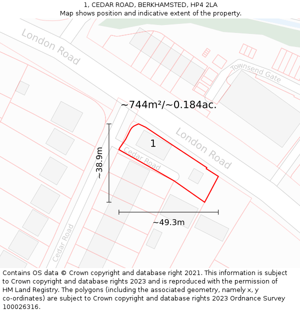 1, CEDAR ROAD, BERKHAMSTED, HP4 2LA: Plot and title map