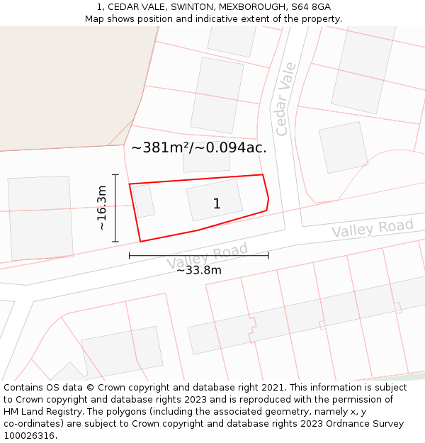 1, CEDAR VALE, SWINTON, MEXBOROUGH, S64 8GA: Plot and title map
